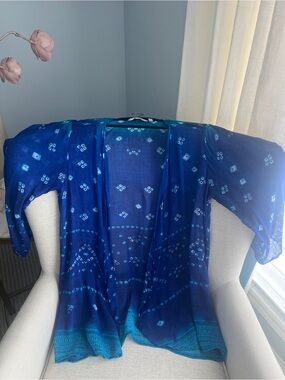 Soft Surrounding Laguna Topper Blue Bandani Sheer Kimono Cardigan Size M